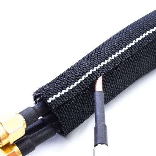 Braided Split Sleeving Black with White Identification Line 1